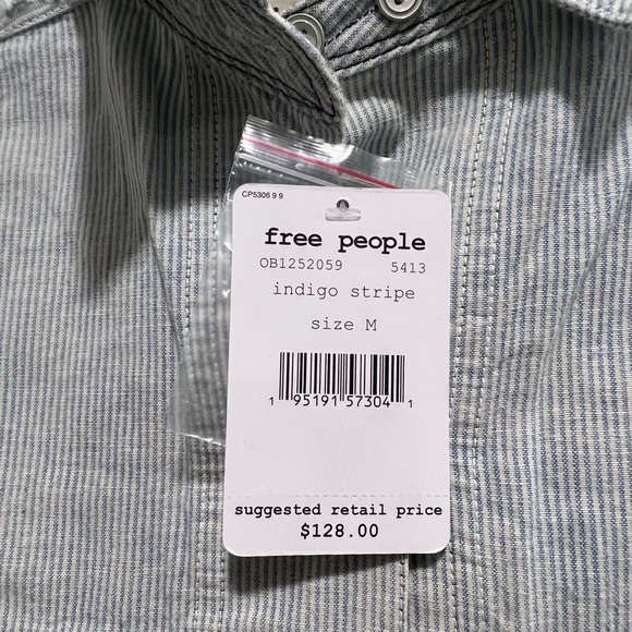 NWT Free People Cardiff Indigo Railroad Stripe Oversized Shirt/Jacket - Picture 14 of 15